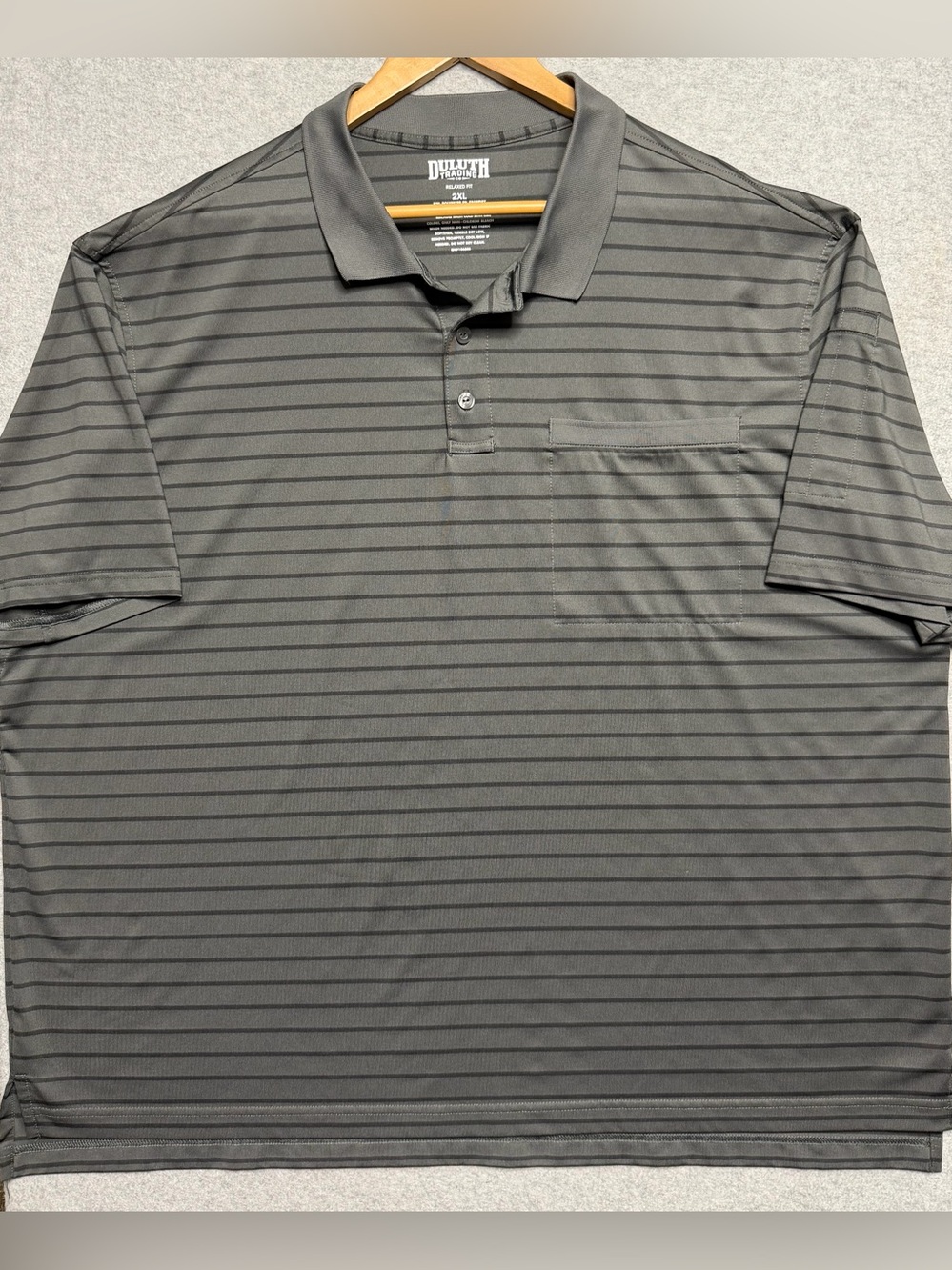 Duluth Trading Knuckledown Men’s 2XL Gray Stripe Work Polo Pencil Pockets